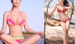 Bom sexy Lê Kiều Như: Diện bikini bằng ớt, tập yoga kiểu nhức mắt